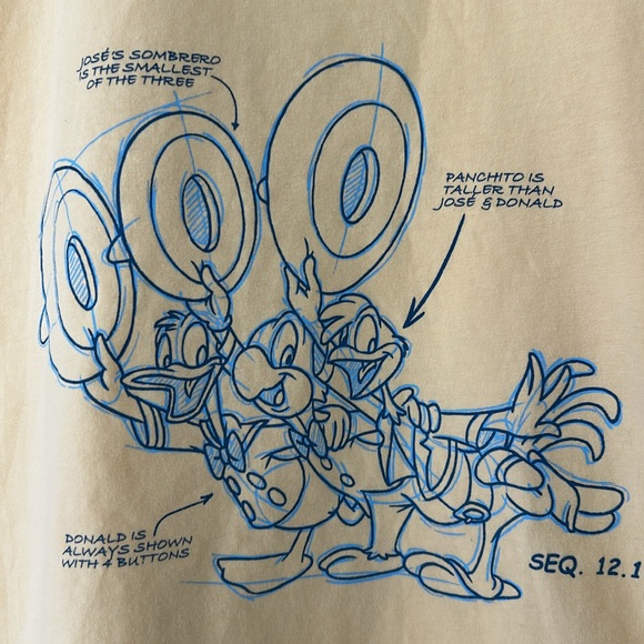Disney Parks Ink & Paint Collection The Three Caballeros Ringer Tee Yellow Blue - Picture 9 of 10